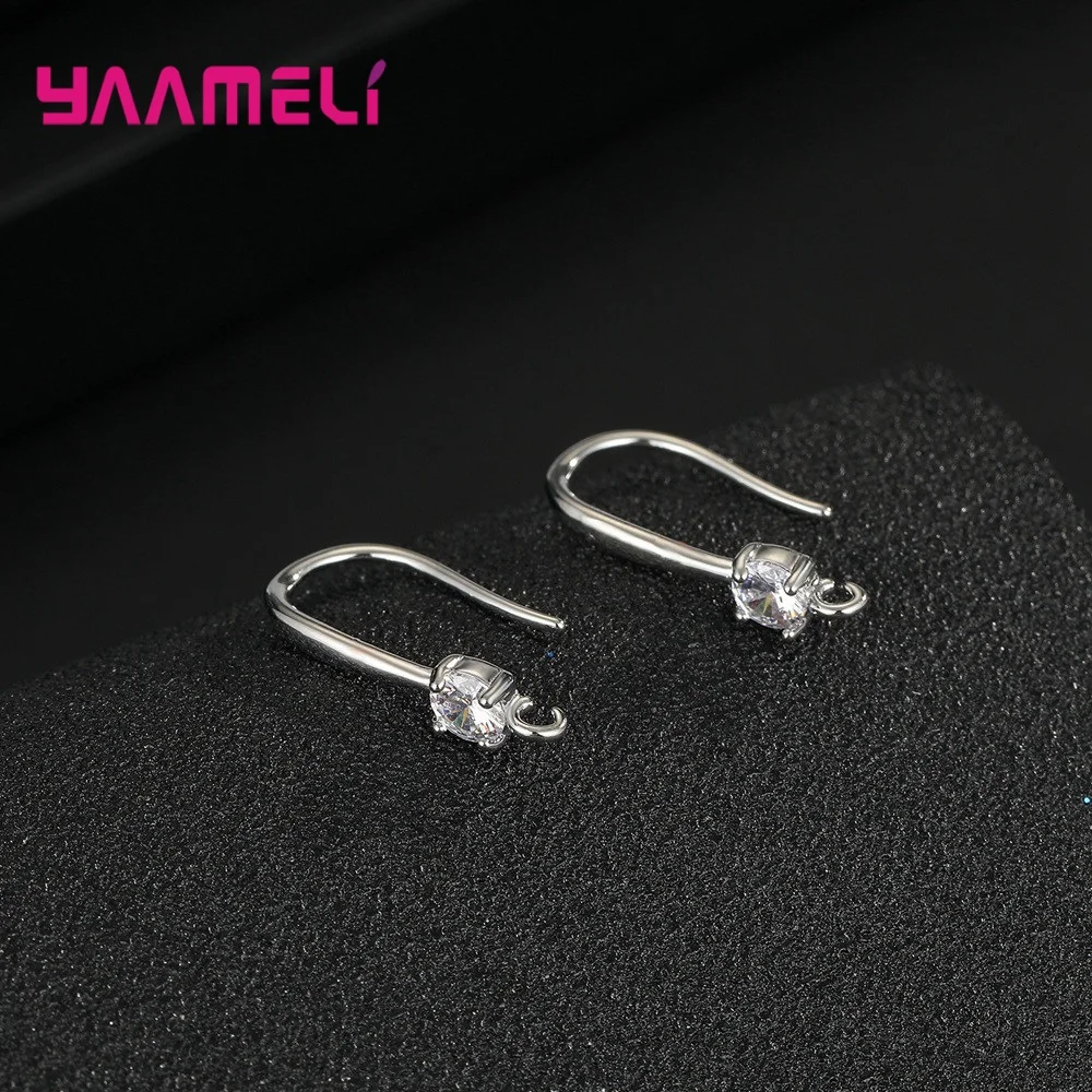 Authentic 925 Sterling Silver S925 Hook Earrings White Pink Blue Purple Cubic Zircon Ear Jewelry Accessories Findings