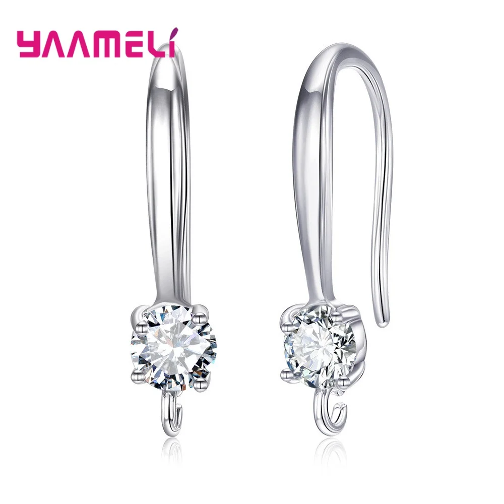 Authentic 925 Sterling Silver S925 Hook Earrings White Pink Blue Purple Cubic Zircon Ear Jewelry Accessories Findings