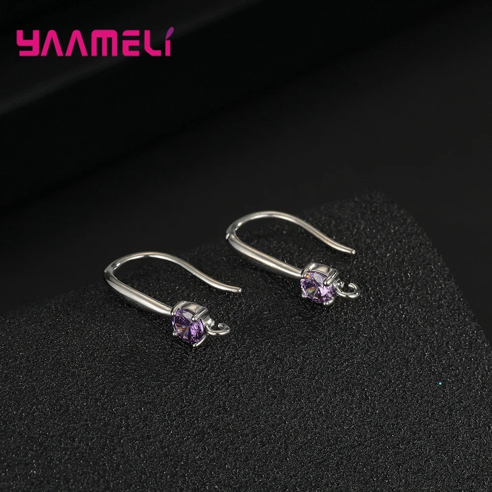 Authentic 925 Sterling Silver S925 Hook Earrings White Pink Blue Purple Cubic Zircon Ear Jewelry Accessories Findings