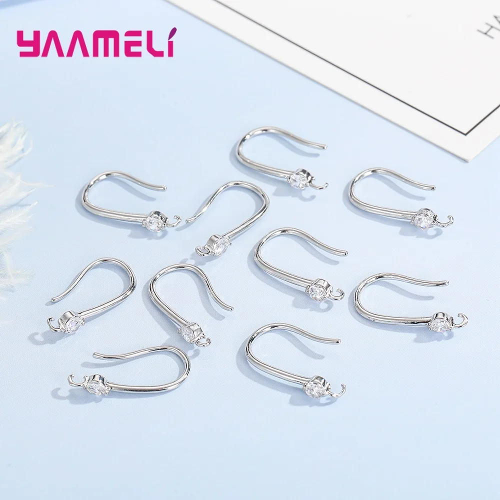 Authentic 925 Sterling Silver S925 Hook Earrings White Pink Blue Purple Cubic Zircon Ear Jewelry Accessories Findings