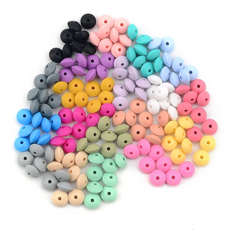 LOFCA 100pcs/lot Silicone Lentil 12mm Silicone Beads Spacer Jewelry Making Bulk DIY Necklace Bracelets Accessories For jewelry