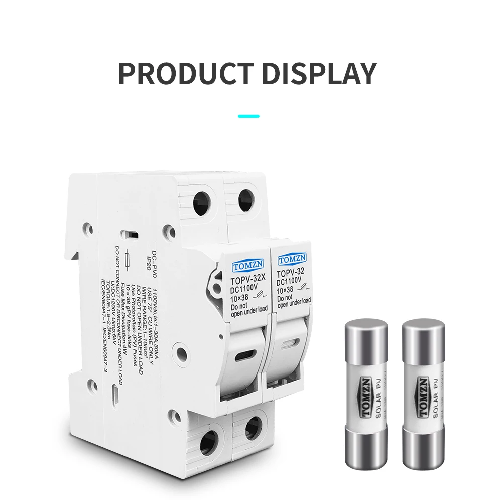 2P Parallel DC Fuse Holder 10*38mm High Voltage Solar PV 1100V TOMZN TOPV-32 Base Photovoltaic System Protection Protector GPV