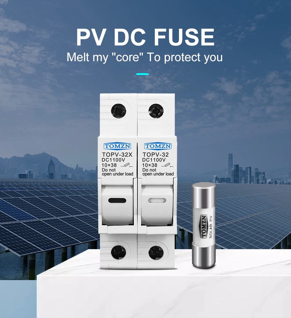 2P Parallel DC Fuse Holder 10*38mm High Voltage Solar PV 1100V TOMZN TOPV-32 Base Photovoltaic System Protection Protector GPV