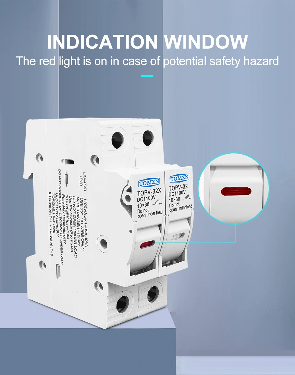 2P Parallel DC Fuse Holder 10*38mm High Voltage Solar PV 1100V TOMZN TOPV-32 Base Photovoltaic System Protection Protector GPV