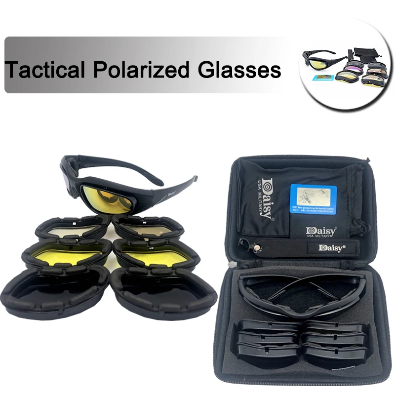 Daisy Polarized Tactical Sunglasses Men Airsoft Hunting Shooting Glasses UV400 Protection Desert Hiking Goggles