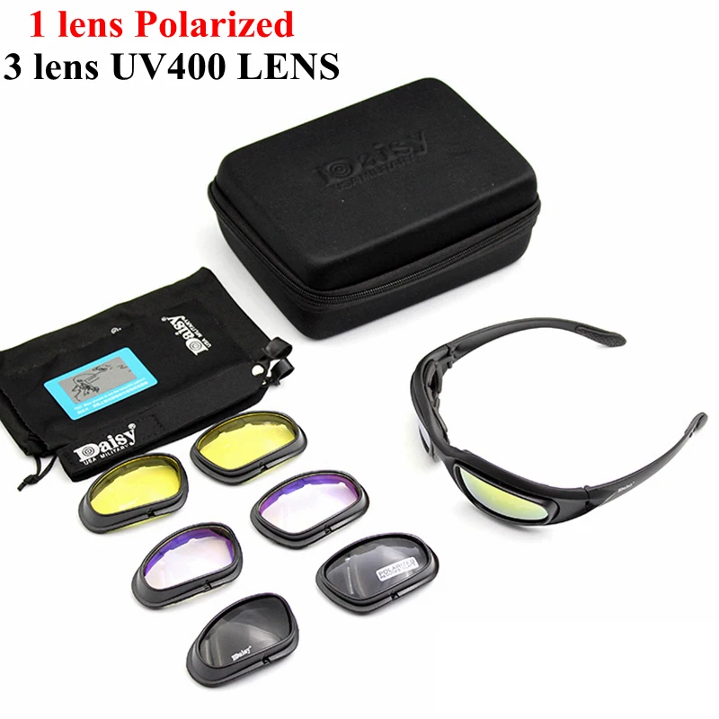 Daisy Polarized Tactical Sunglasses Men Airsoft Hunting Shooting Glasses UV400 Protection Desert Hiking Goggles