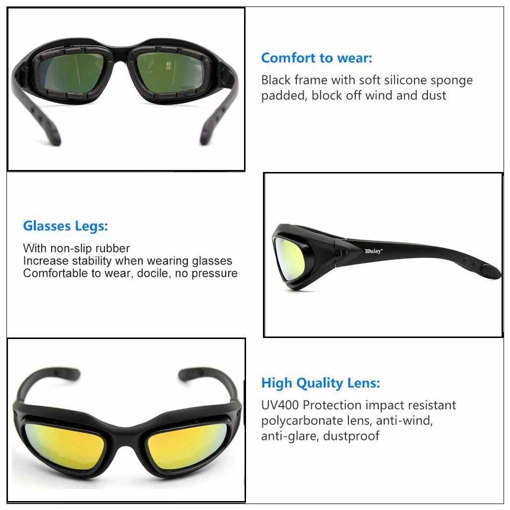 Daisy Polarized Tactical Sunglasses Men Airsoft Hunting Shooting Glasses UV400 Protection Desert Hiking Goggles