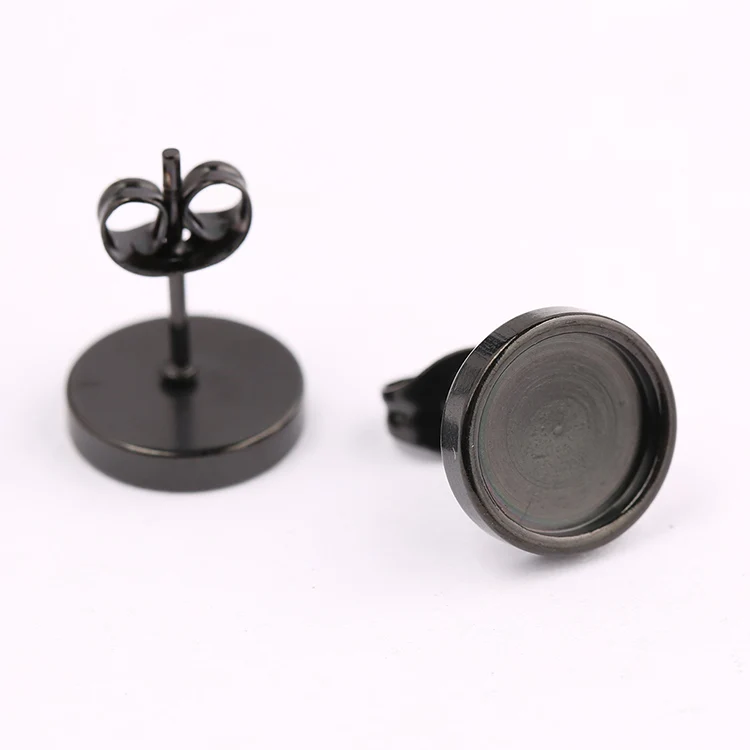 10pcs Rose Gold Black Stainless Steel Post Stud Earring Base Settings 6mm 8mm 10mm Dia Blank Cabochon Bezel Findings
