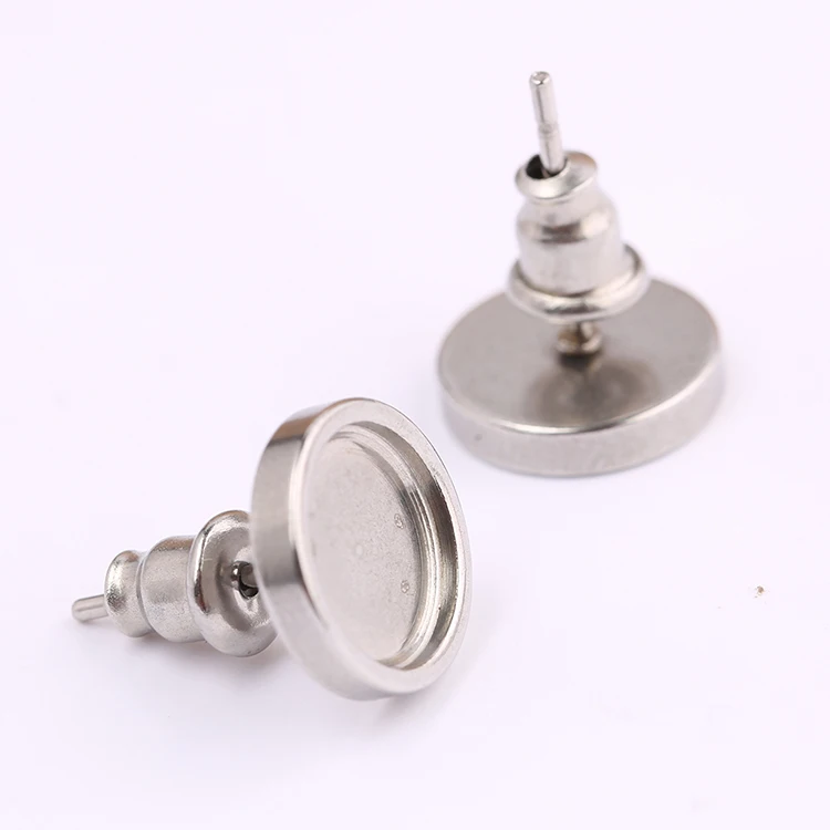 10pcs Rose Gold Black Stainless Steel Post Stud Earring Base Settings 6mm 8mm 10mm Dia Blank Cabochon Bezel Findings