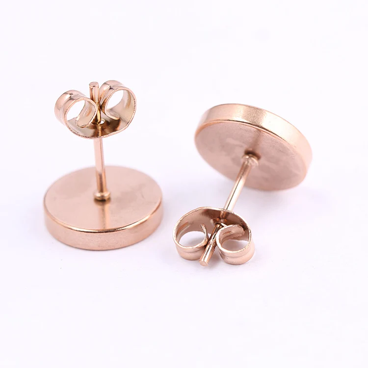 10pcs Rose Gold Black Stainless Steel Post Stud Earring Base Settings 6mm 8mm 10mm Dia Blank Cabochon Bezel Findings