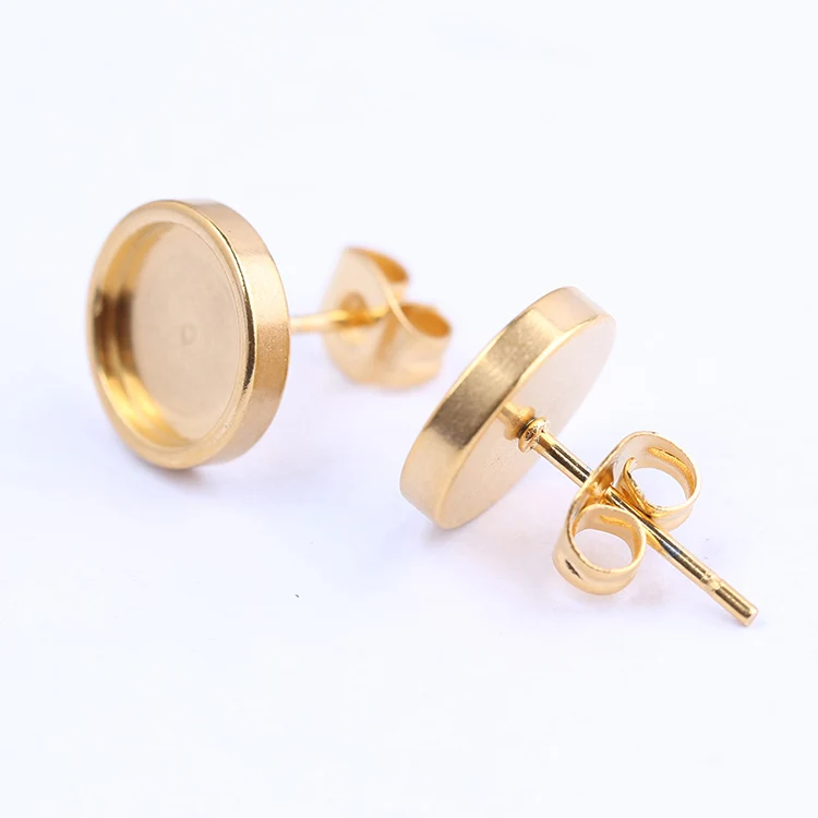 10pcs Rose Gold Black Stainless Steel Post Stud Earring Base Settings 6mm 8mm 10mm Dia Blank Cabochon Bezel Findings