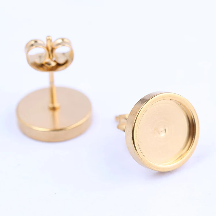 10pcs Rose Gold Black Stainless Steel Post Stud Earring Base Settings 6mm 8mm 10mm Dia Blank Cabochon Bezel Findings