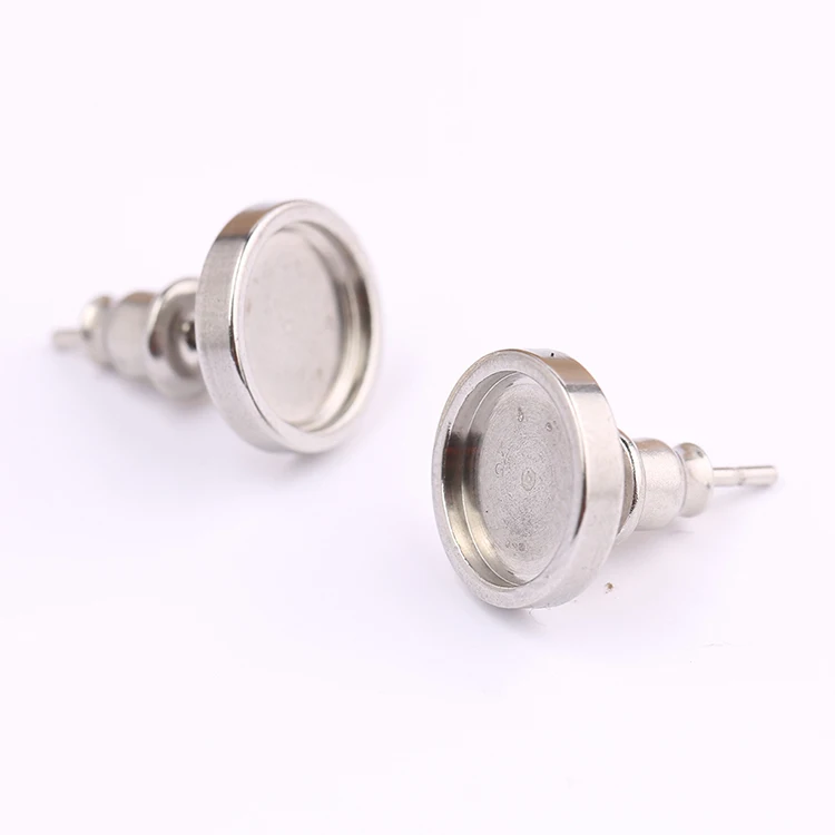 10pcs Rose Gold Black Stainless Steel Post Stud Earring Base Settings 6mm 8mm 10mm Dia Blank Cabochon Bezel Findings