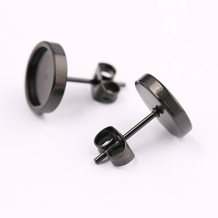 10pcs Rose Gold Black Stainless Steel Post Stud Earring Base Settings 6mm 8mm 10mm Dia Blank Cabochon Bezel Findings