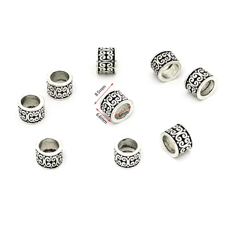 20pcs Tibetan Antique Silver Loose Spacer Beads Charms Metal Big Hole Beads for Jewelry Bracelet Making Accessories DIY Craft