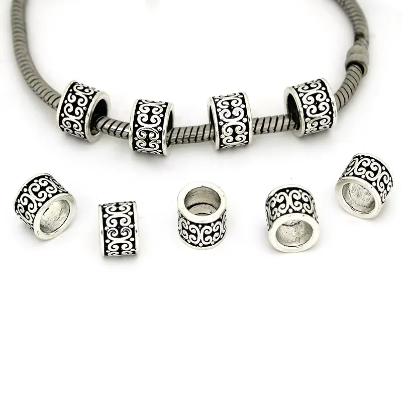 20pcs Tibetan Antique Silver Loose Spacer Beads Charms Metal Big Hole Beads for Jewelry Bracelet Making Accessories DIY Craft