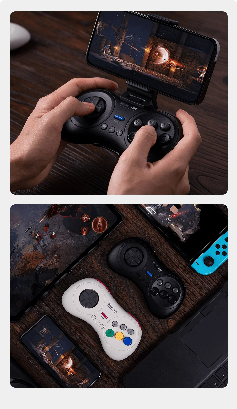 8Bitdo M30 Bluetooth Gamepad for Nintendo Switch PC macOS and Android with Sega Genesis Mega Drive Style