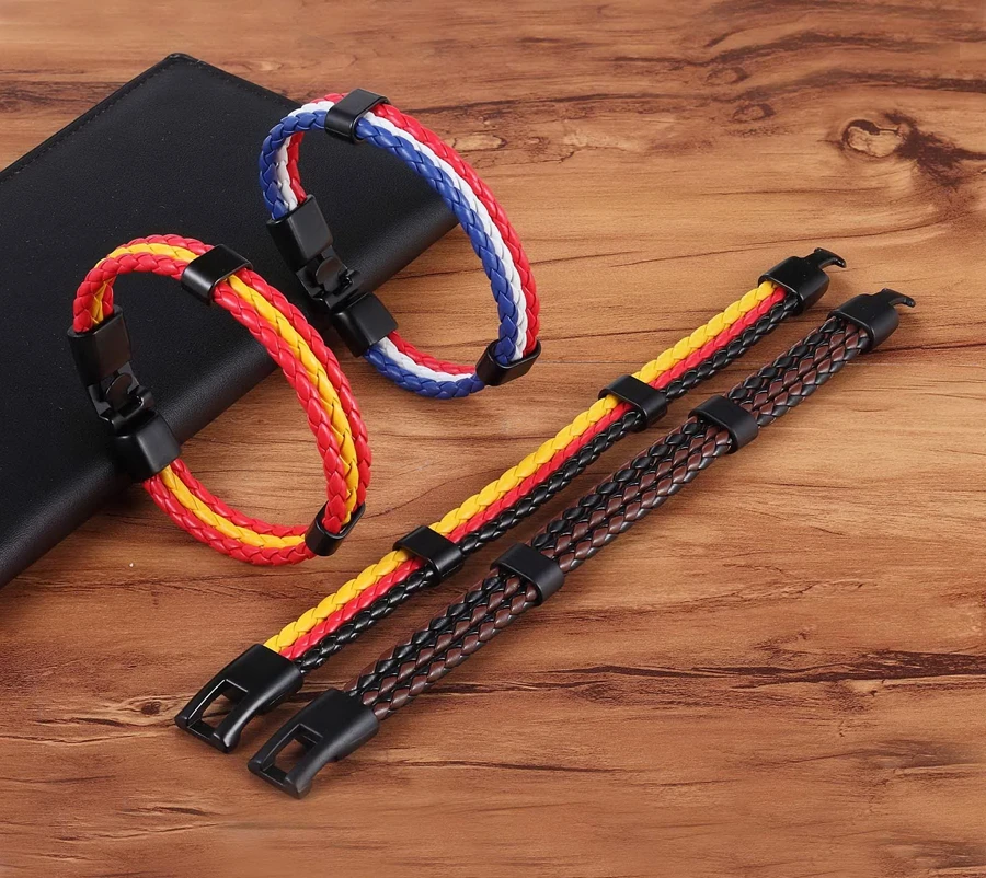 TYO Stainless Steel Men Women Spain Germany France Italy Argentina National Flag PU Leather Bracelets Handmade Jewelry
