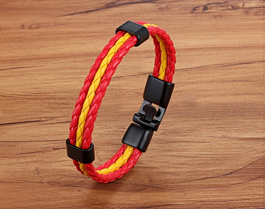 TYO Stainless Steel Men Women Spain Germany France Italy Argentina National Flag PU Leather Bracelets Handmade Jewelry