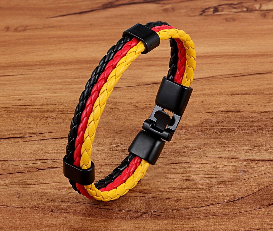 TYO Stainless Steel Men Women Spain Germany France Italy Argentina National Flag PU Leather Bracelets Handmade Jewelry