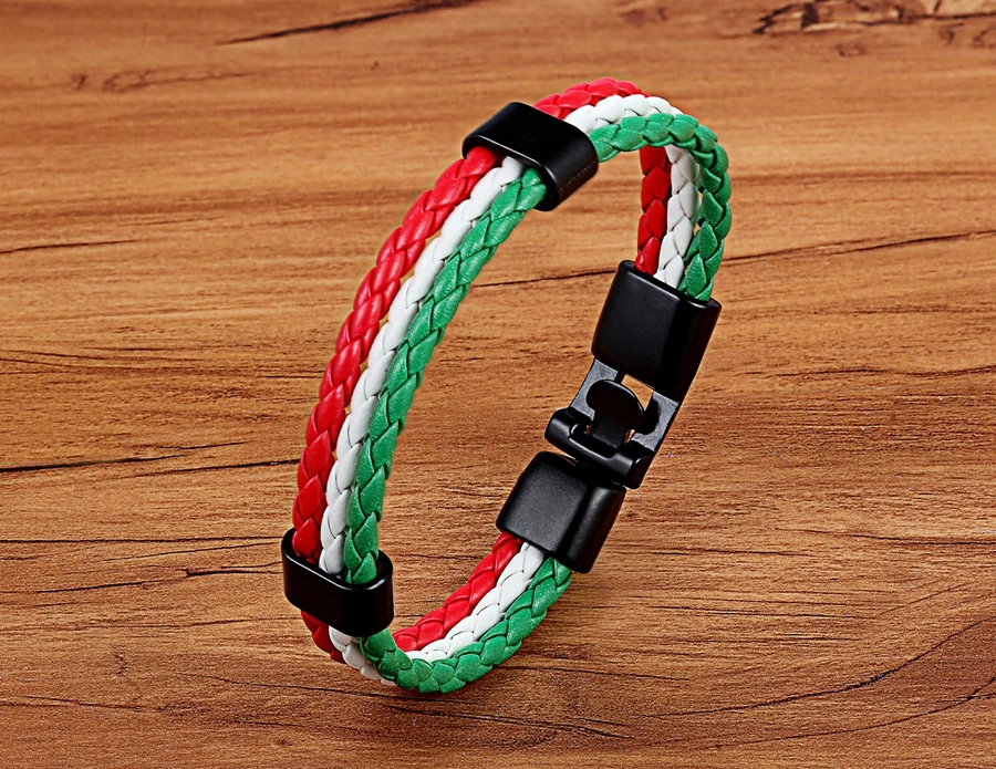 TYO Stainless Steel Men Women Spain Germany France Italy Argentina National Flag PU Leather Bracelets Handmade Jewelry