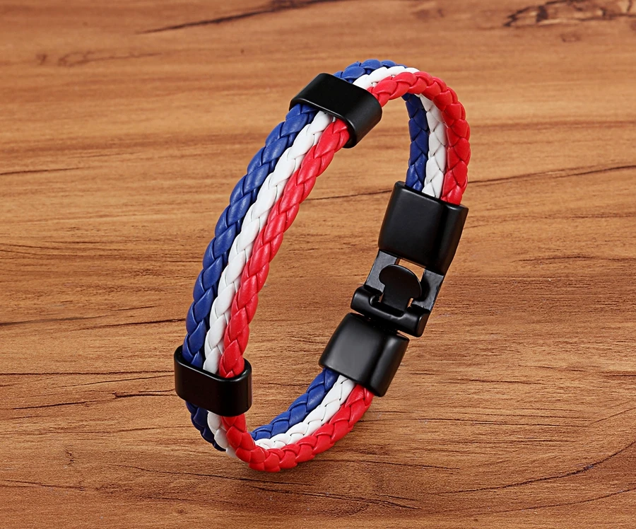 TYO Stainless Steel Men Women Spain Germany France Italy Argentina National Flag PU Leather Bracelets Handmade Jewelry