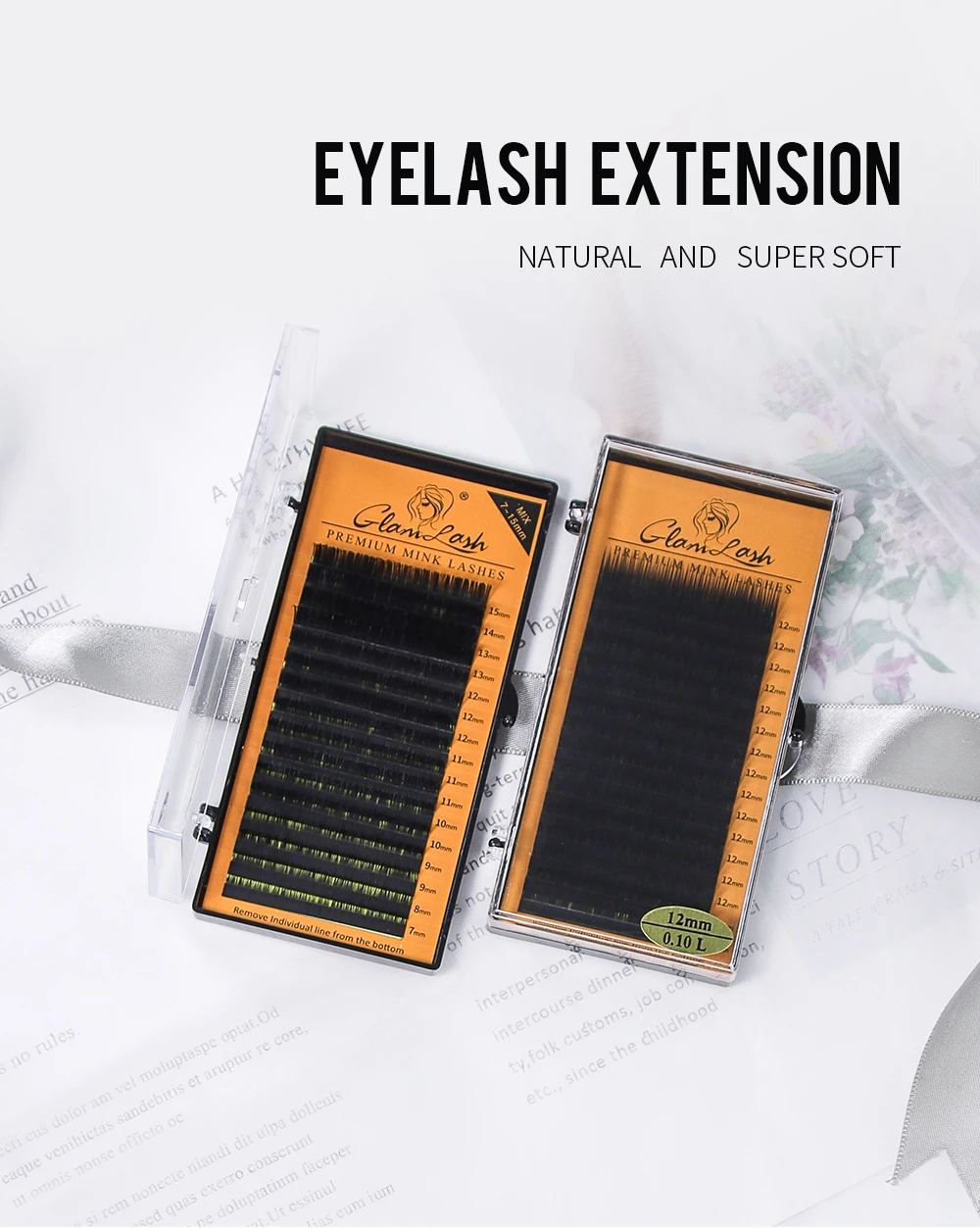 GLAMLASH L/L+/LC/LD/LU/M Curl Mink Eyelashes Extension 16rows/tray Mix Matt Black Individual N/L Curl Makeup False Lashes