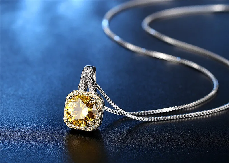 CC Necklaces Pendants For Women Cubic Zirconia Yellow Square Stone White Gold Plated Wedding Engagement Jewelry CCN501