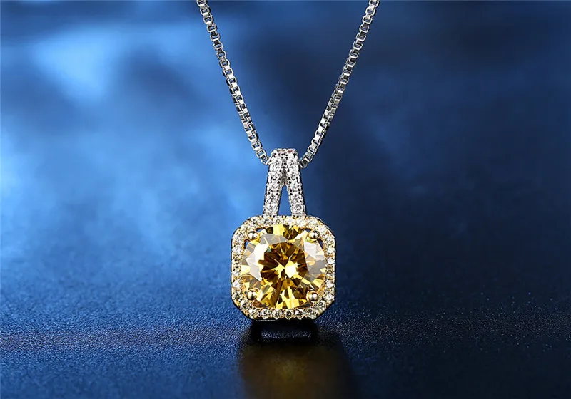 CC Necklaces Pendants For Women Cubic Zirconia Yellow Square Stone White Gold Plated Wedding Engagement Jewelry CCN501