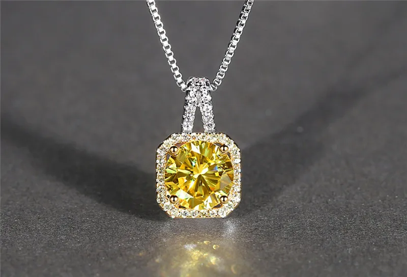 CC Necklaces Pendants For Women Cubic Zirconia Yellow Square Stone White Gold Plated Wedding Engagement Jewelry CCN501