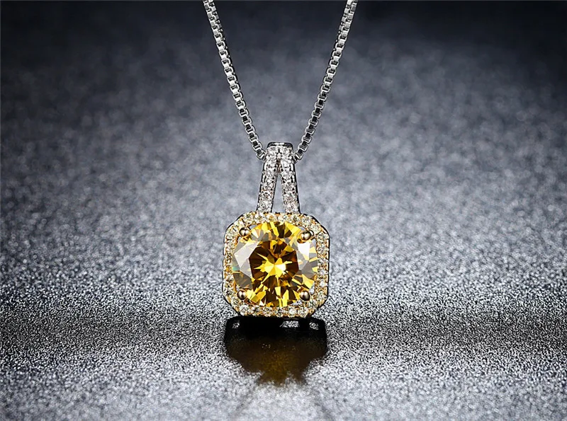 CC Necklaces Pendants For Women Cubic Zirconia Yellow Square Stone White Gold Plated Wedding Engagement Jewelry CCN501