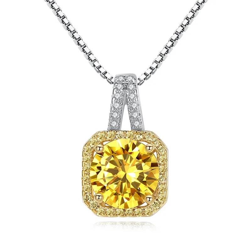 CC Necklaces Pendants For Women Cubic Zirconia Yellow Square Stone White Gold Plated Wedding Engagement Jewelry CCN501