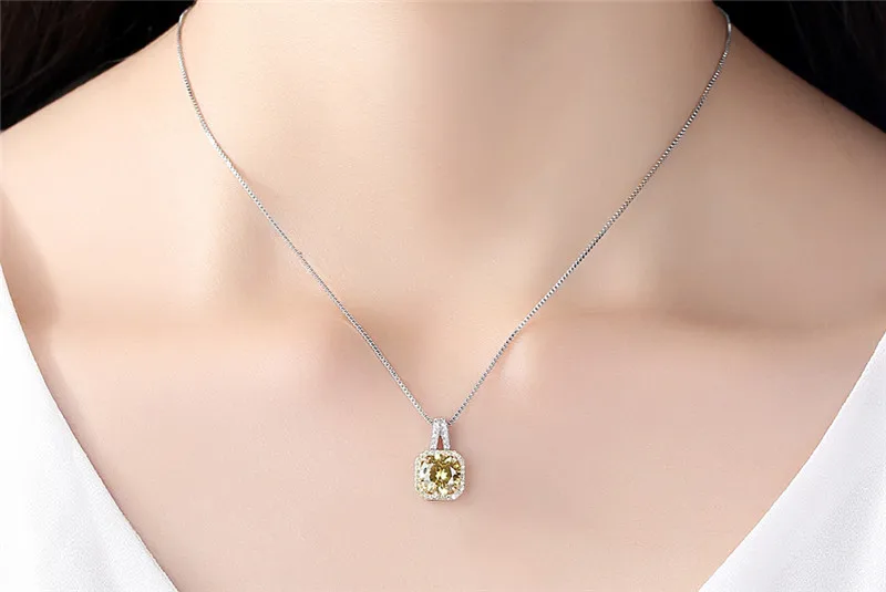 CC Necklaces Pendants For Women Cubic Zirconia Yellow Square Stone White Gold Plated Wedding Engagement Jewelry CCN501