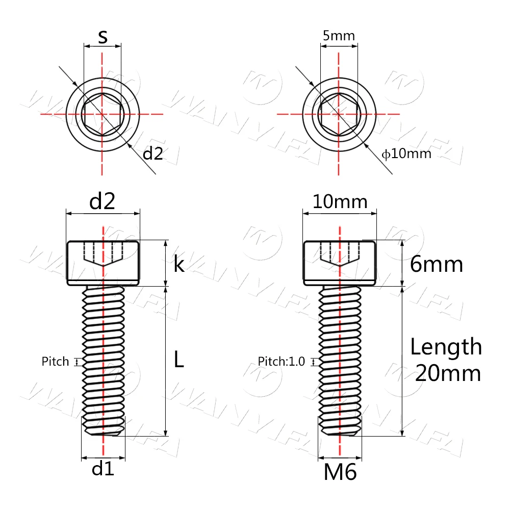 Wanyifa Titanium Bolts M6x 10 15 16 18 20 25 30 35 40 45 50 55 60 65mm Allen Hex Head Screw Fit Headset Cap Mountain Road Bike