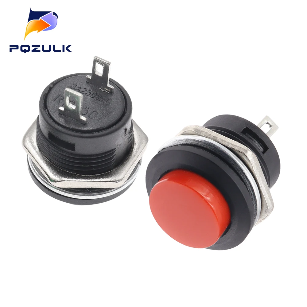 6PCS Momentary Push Button Switch 16mm Momentary 6A/125VAC 3A/250VAC Round Switches R13-507 BLACK RED GREEN WHITE BLUE YELLOW