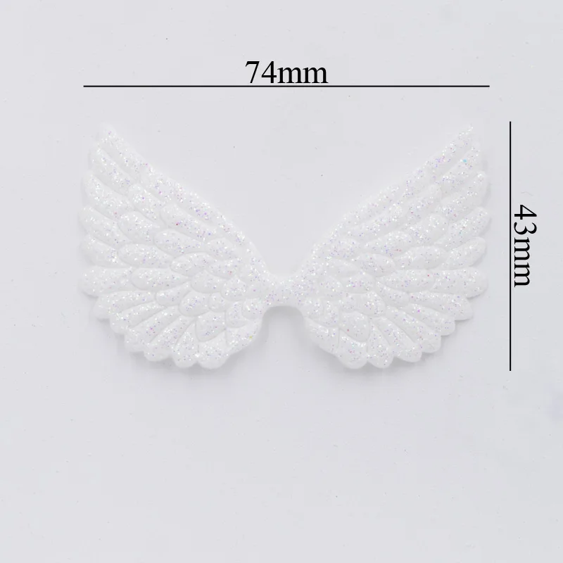 20Pcs 74*43mm White Angel Wing Appliques Single Sided Glitter Powders Fairy Wing Patches DIY Headwear Bowknot Bow Tie Decor