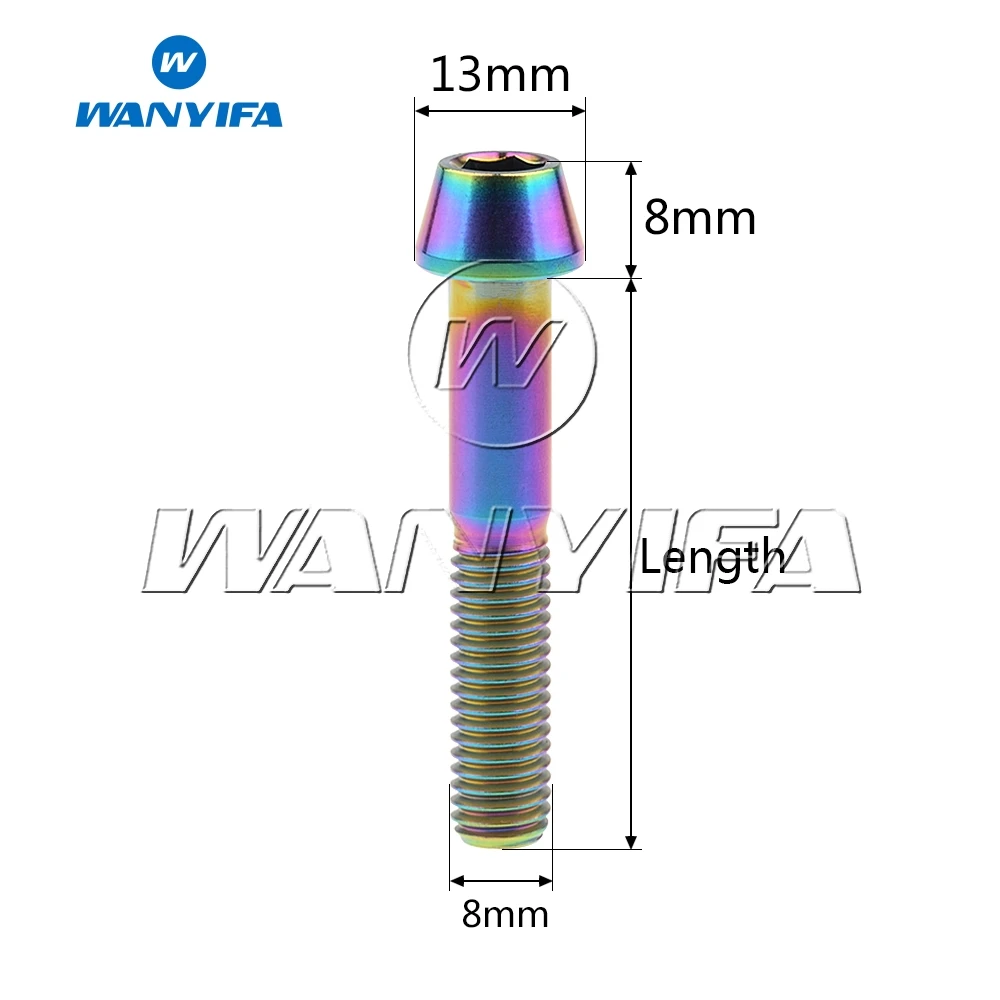 Wanyifa Titanium Bolts M8x 15 20 25 30 35 40 45 50 60 70mm Allen Key Taper Head Screw for Bicycle Motorcycle Car Ti Fastener