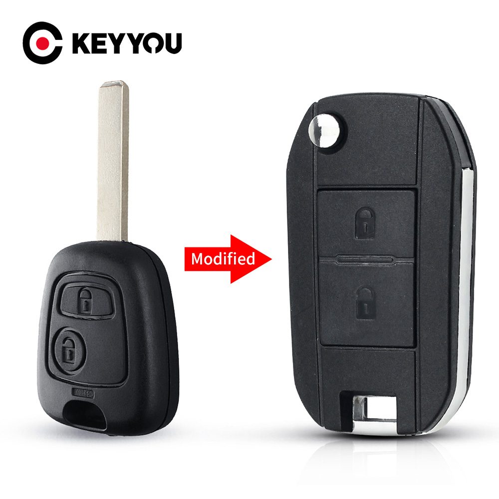 KEYYOU Modified Flip Folding Car Key Shell For Peugeot 307 107 207 407 Citroen C2 C3 Xsara Remote 2 Button Key Case HU83 Blade