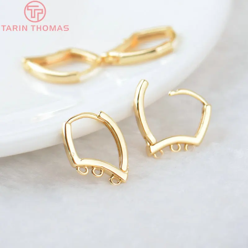(2258)6PCS 20x12.5MM Hole 2MM 24K Gold Color Brass Stud Pins Earrings Clasps High Quality DIY Jewelry Making Findings