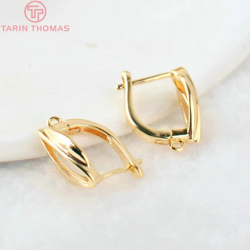 (2258)6PCS 20x12.5MM Hole 2MM 24K Gold Color Brass Stud Pins Earrings Clasps High Quality DIY Jewelry Making Findings