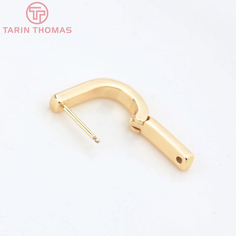 (2258)6PCS 20x12.5MM Hole 2MM 24K Gold Color Brass Stud Pins Earrings Clasps High Quality DIY Jewelry Making Findings