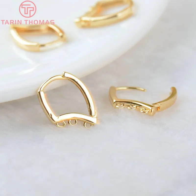 (2258)6PCS 20x12.5MM Hole 2MM 24K Gold Color Brass Stud Pins Earrings Clasps High Quality DIY Jewelry Making Findings