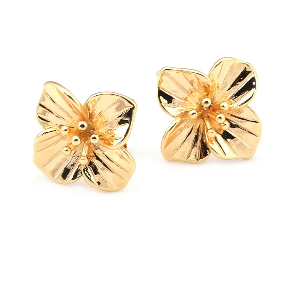 18K Gold Color Brass 3D Special Flower Branchs Stud Earrings Pins Jewelry Earrings Making Supplies Diy Findings Accessories