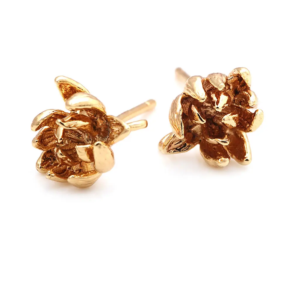 18K Gold Color Brass 3D Special Flower Branchs Stud Earrings Pins Jewelry Earrings Making Supplies Diy Findings Accessories