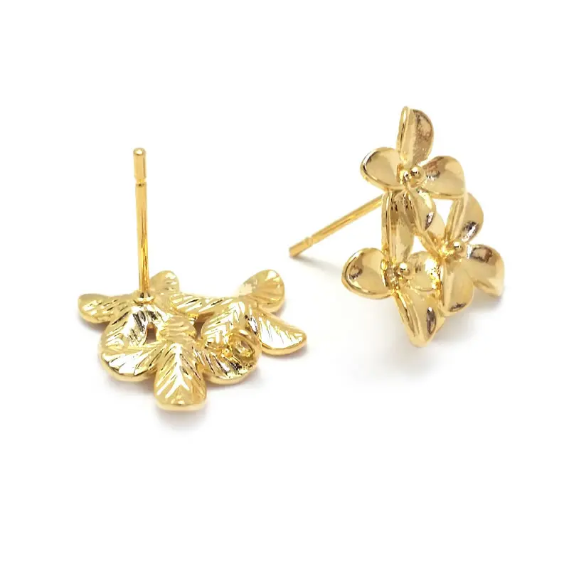18K Gold Color Brass 3D Special Flower Branchs Stud Earrings Pins Jewelry Earrings Making Supplies Diy Findings Accessories