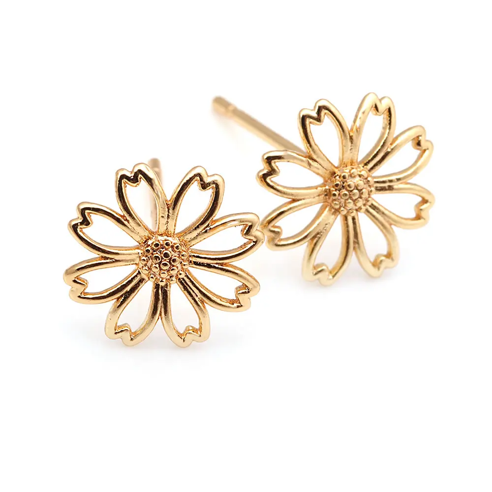 18K Gold Color Brass 3D Special Flower Branchs Stud Earrings Pins Jewelry Earrings Making Supplies Diy Findings Accessories