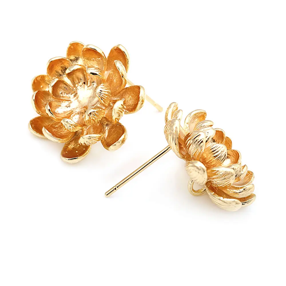 18K Gold Color Brass 3D Special Flower Branchs Stud Earrings Pins Jewelry Earrings Making Supplies Diy Findings Accessories
