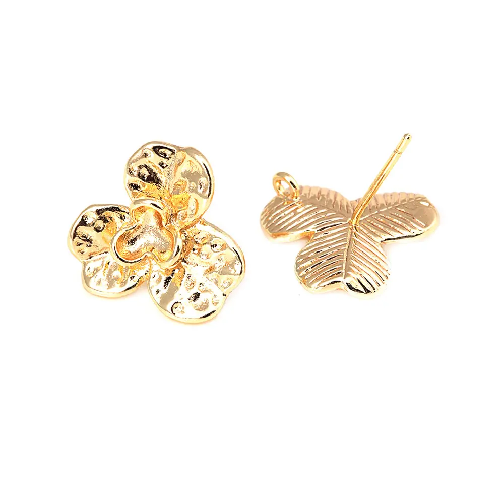 18K Gold Color Brass 3D Special Flower Branchs Stud Earrings Pins Jewelry Earrings Making Supplies Diy Findings Accessories