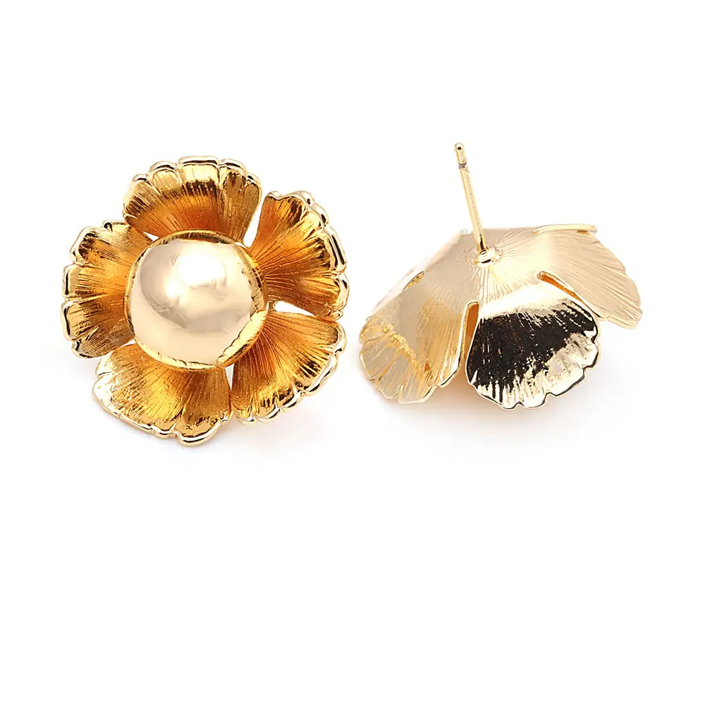 18K Gold Color Brass 3D Special Flower Branchs Stud Earrings Pins Jewelry Earrings Making Supplies Diy Findings Accessories
