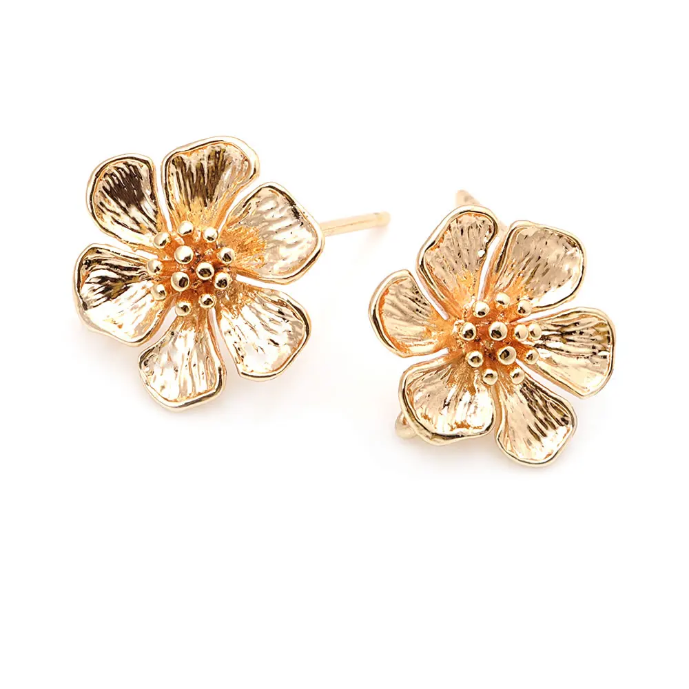 18K Gold Color Brass 3D Special Flower Branchs Stud Earrings Pins Jewelry Earrings Making Supplies Diy Findings Accessories